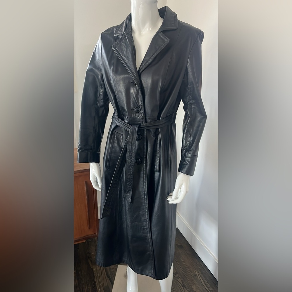 Vintage Unlined Black Leather Trench Coat